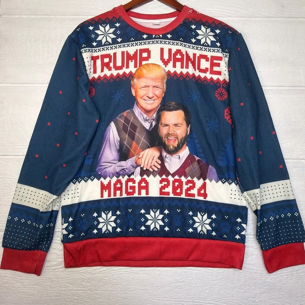 Donald Trump Vance Step Brothers MAGA 2024 Ugly Christmas Sweater Printed Medium